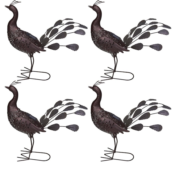 Pisos 22 in. Steel Animal Garden Peacock Metal Sculpture Statue w/Solar Light & Ground Stake, Bronze, 4PK PI2469783 - main